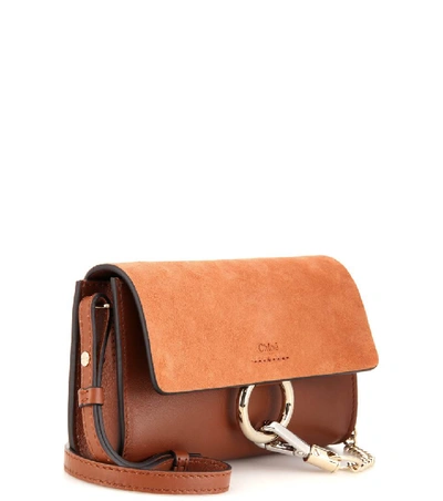 Shop Chloé Faye Mini Leather And Suede Shoulder Bag In Classic Tolacco
