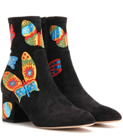 Shop Valentino Garavani Embellished Suede Ankle Boots In Llack