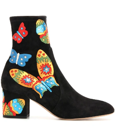 Shop Valentino Garavani Embellished Suede Ankle Boots In Llack