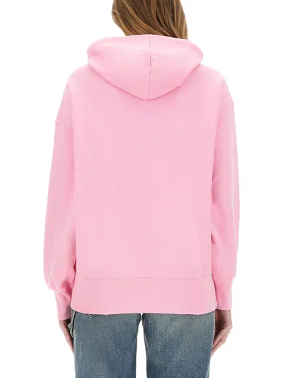 Msgm Hooded Sweatshirt With Drawstring And Ribbed Finish In Pink