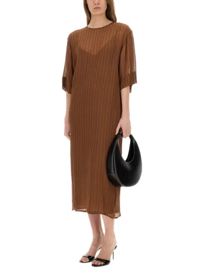 Alysi Silk Midi Dress In Brown
