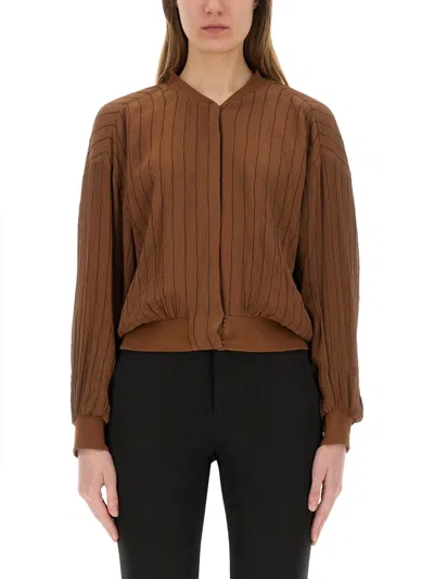Alysi Silk Bomber Jacket In Brown
