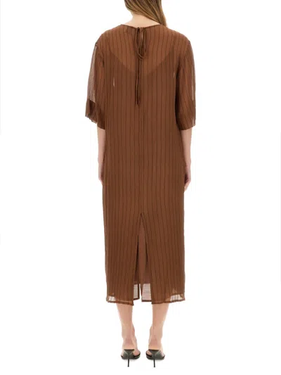 Alysi Silk Midi Dress In Brown