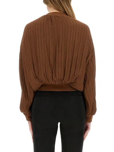 Alysi Silk Bomber Jacket In Brown