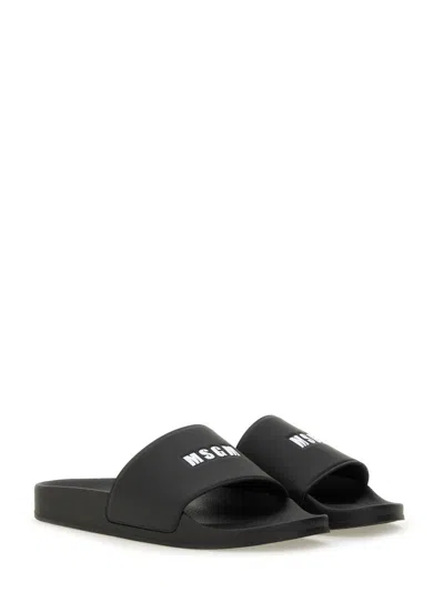 Msgm Slide Sandal With Logo In Black