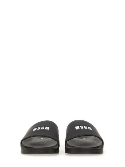 Msgm Slide Sandal With Logo In Black