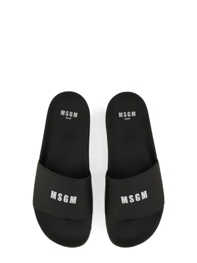 Msgm Slide Sandal With Logo In Black