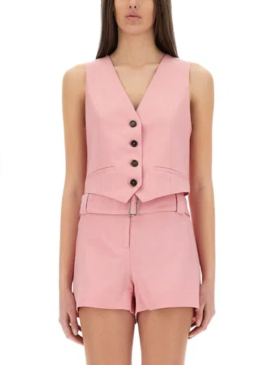 Msgm Waist Belted Cropped Vest V-neckline In Pink