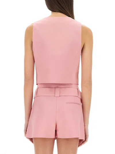 Msgm Waist Belted Cropped Vest V-neckline In Pink