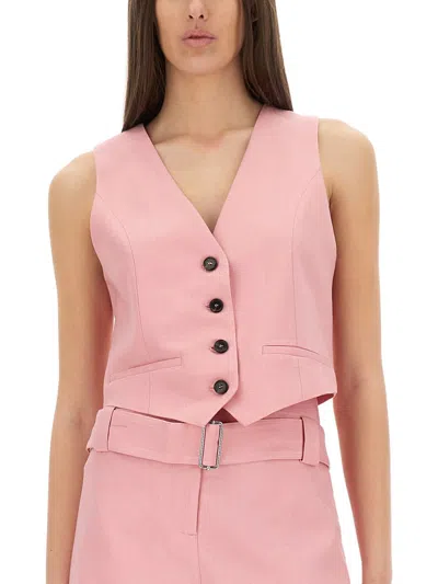 Msgm Waist Belted Cropped Vest V-neckline In Pink