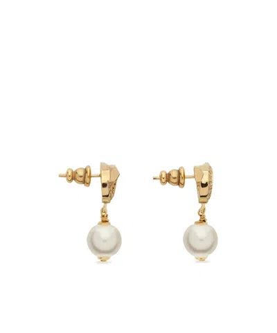 Ferragamo Crystal Embellished Gancini Pearl Drop Earrings In Gold