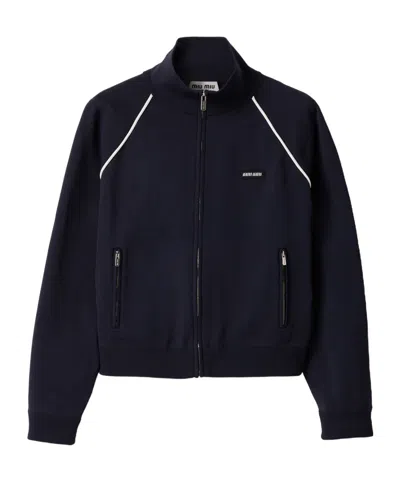 Miu Miu Long Sleeve Zip Up Bomber With Turtle Neck In Black