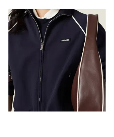 Miu Miu Long Sleeve Zip Up Bomber With Turtle Neck In Black