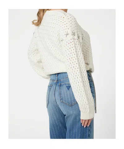 Guess Wool-blended Thick Thread Sweater In White