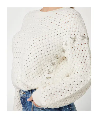 Guess Wool-blended Thick Thread Sweater In White