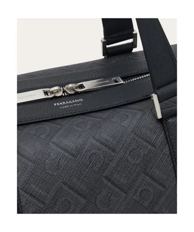 Ferragamo Monogram-print Duffle Bag In Grey
