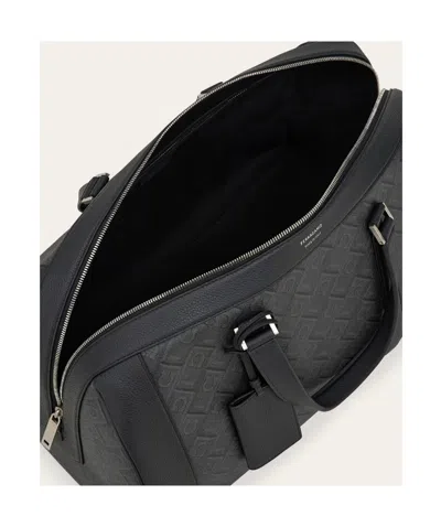 Ferragamo Monogram-print Duffle Bag In Grey