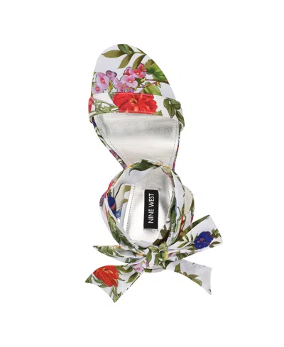 Nine West Women's Kelsie Ankle Wrap Sculpted Heel Sandals In White Garden