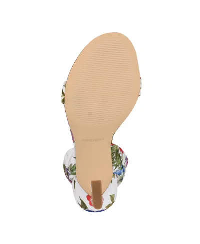 Nine West Women's Kelsie Ankle Wrap Sculpted Heel Sandals In White Garden