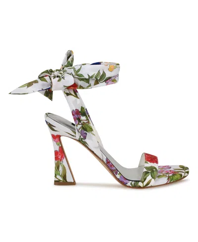 Nine West Women's Kelsie Ankle Wrap Sculpted Heel Sandals In White Garden