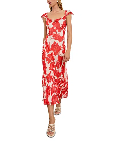 Rails Marigold Floral Flutter Sleeve Midi Dress In Scarlet Hibiscus