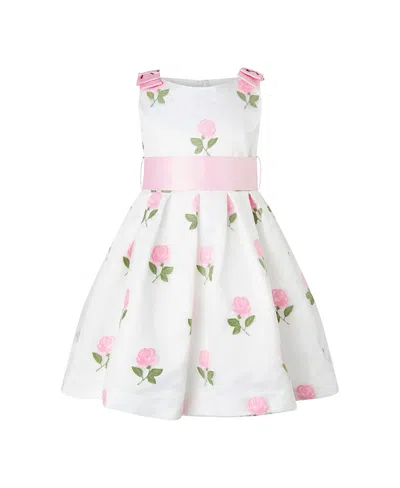 Rachel Riley Girl's Rose Embroidered Organza Dress In White/pink