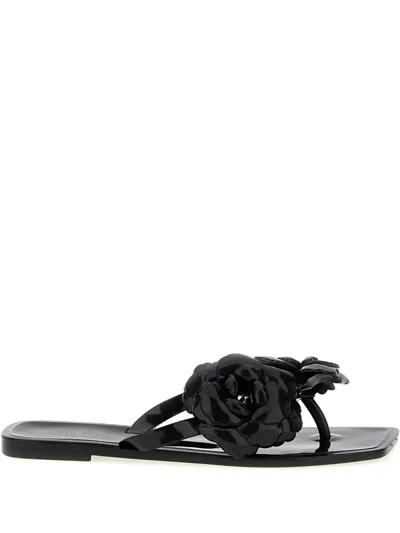 Coperni Flower-embellished Flip Flops In Black