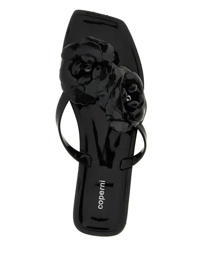 Coperni Flower-embellished Flip Flops In Black