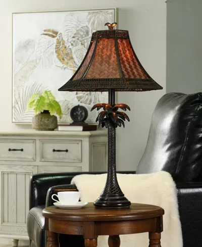 Stylecraft Home Collection 26" French Verdi Woven Rattan Shade Table Lamp In Dark Brown