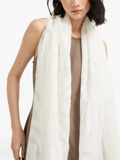 Brunello Cucinelli Linen Jacquard Scarf In White
