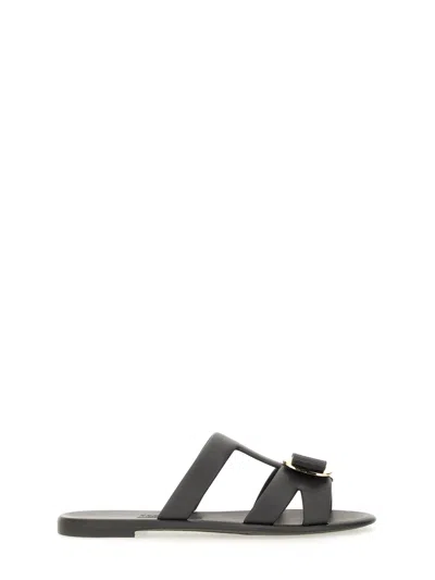 Ferragamo Lilou Vara Plate Flat Slides In Black