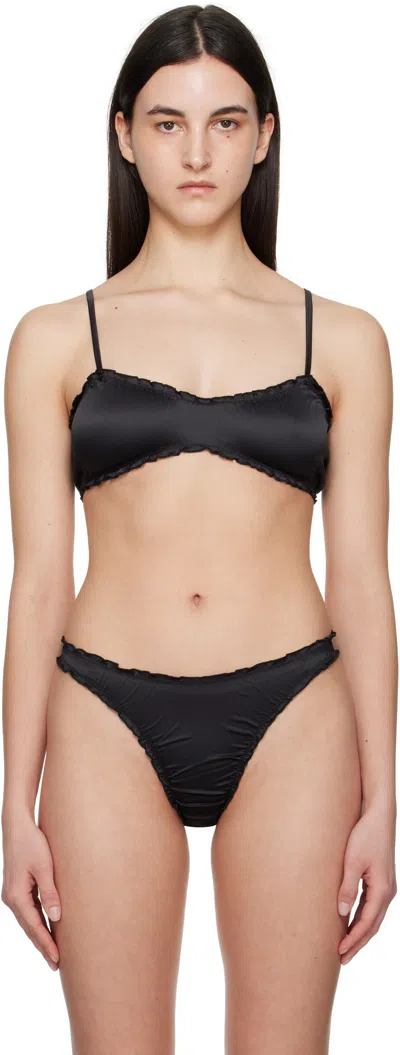 Shadowplay Black Ruffled Bra In Black
