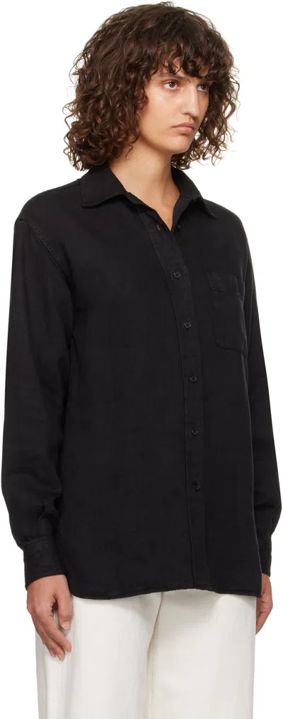 The Row Nesson Linen Long Shirt In Blk Black