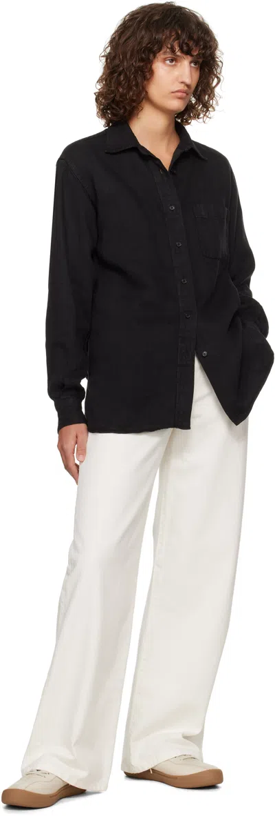 The Row Nesson Linen Long Shirt In Blk Black