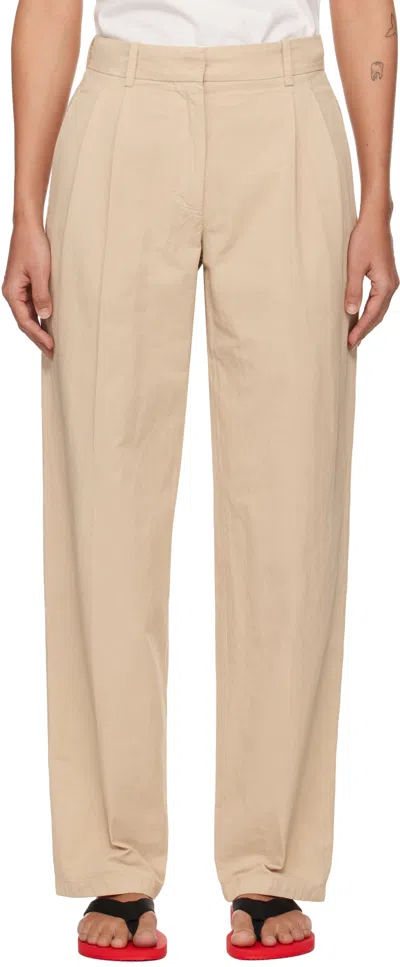 The Row Lilas Light Khaki Cotton And Linen Trousers In Green