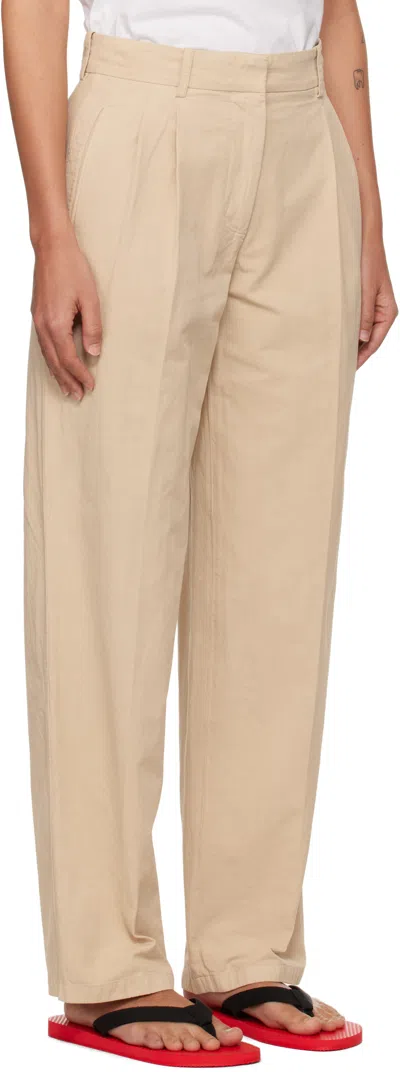 The Row Lilas Light Khaki Cotton And Linen Trousers In Green