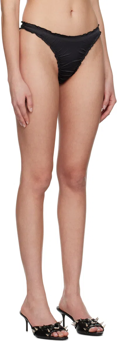 Shadowplay Black Ruffled Thong In Black