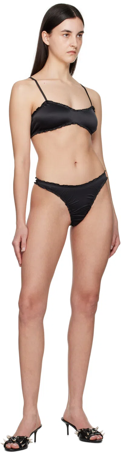 Shadowplay Black Ruffled Thong In Black