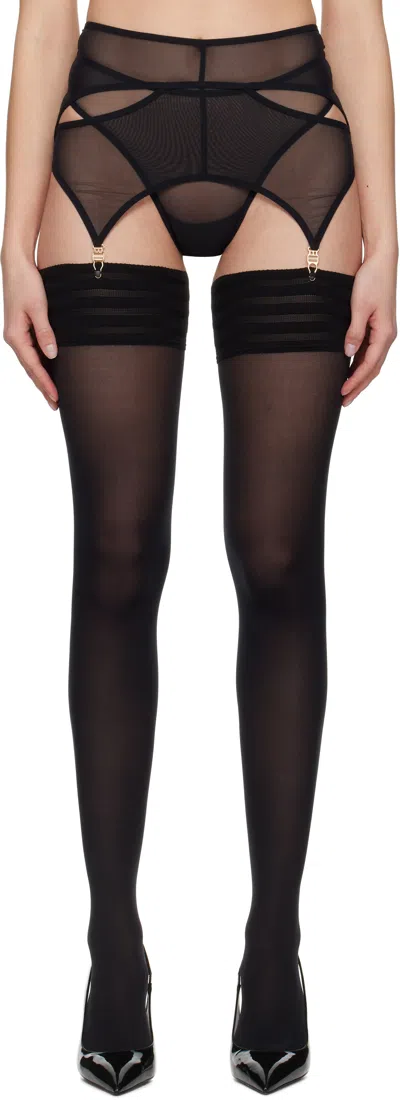 Shadowplay Black Shadow Garter Belt & Thong Set In Black