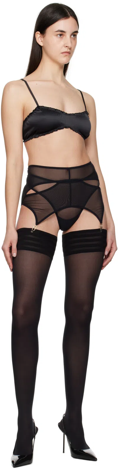 Shadowplay Black Shadow Garter Belt & Thong Set In Black