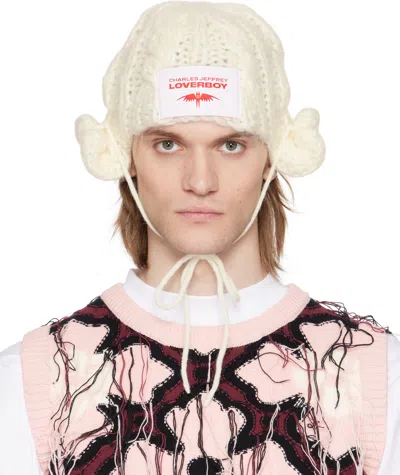 Charles Jeffrey Loverboy White Chunky Aviator Beanie In Ecru