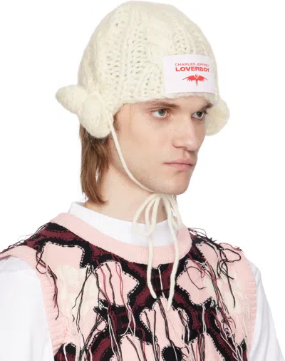 Charles Jeffrey Loverboy White Chunky Aviator Beanie In Ecru