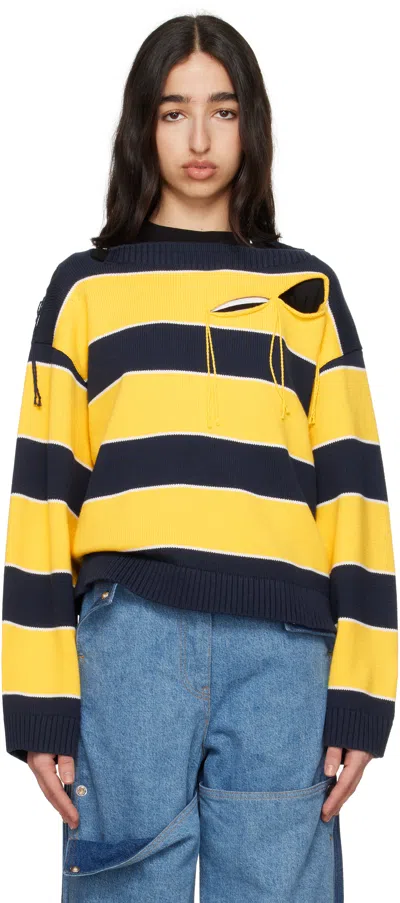 Charles Jeffrey Loverboy Yellow & Navy Slash Stripe Sweater In Yellow + Navy