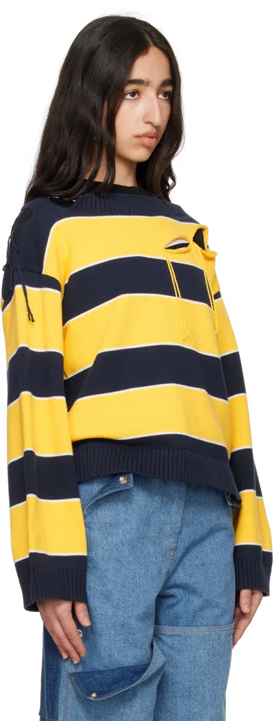Charles Jeffrey Loverboy Yellow & Navy Slash Stripe Sweater In Yellow + Navy