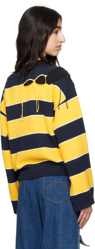 Charles Jeffrey Loverboy Yellow & Navy Slash Stripe Sweater In Yellow + Navy