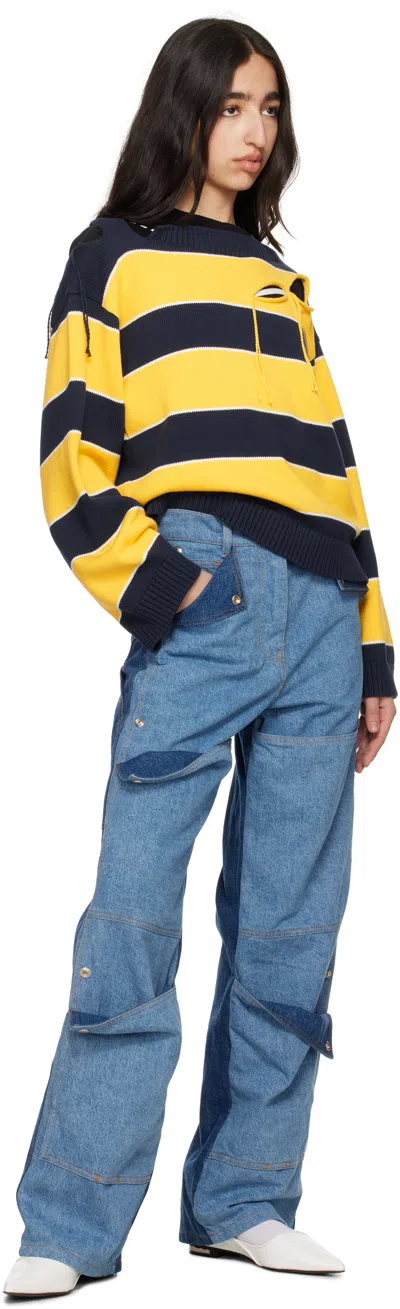 Charles Jeffrey Loverboy Yellow & Navy Slash Stripe Sweater In Yellow + Navy