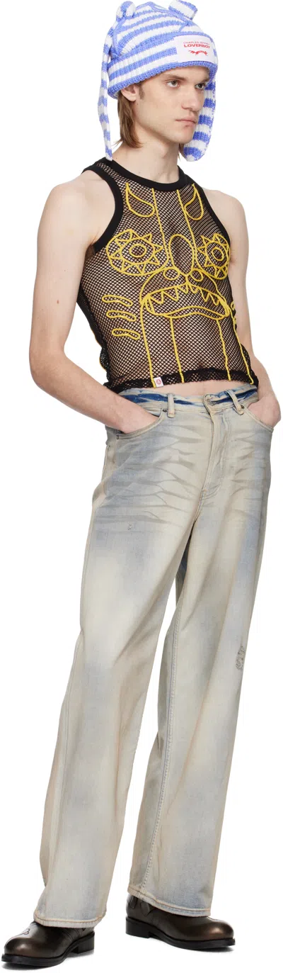 Charles Jeffrey Loverboy Graphic Net Top In Blk