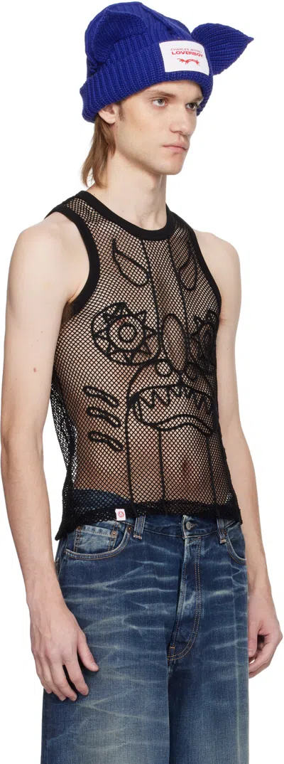 Charles Jeffrey Loverboy Black Graphic Net Tank Top In Black