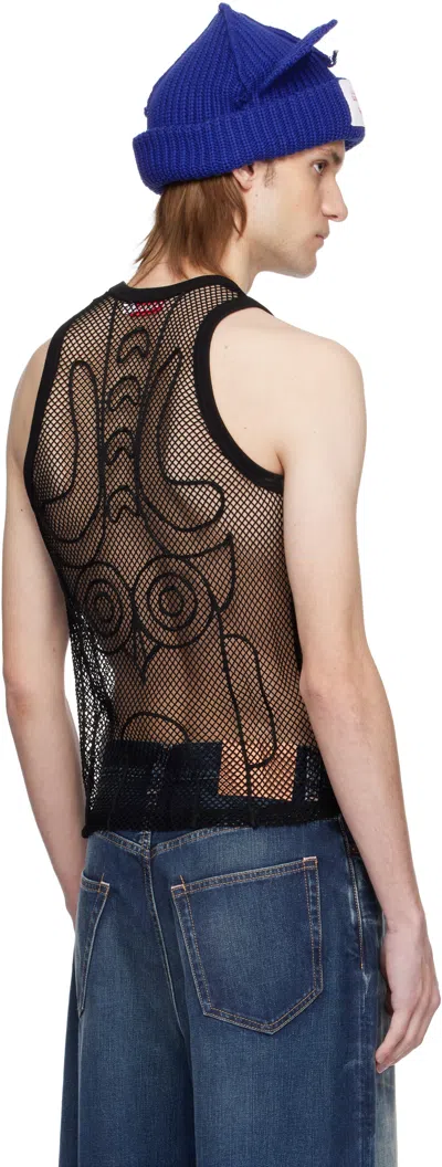 Charles Jeffrey Loverboy Black Graphic Net Tank Top In Black