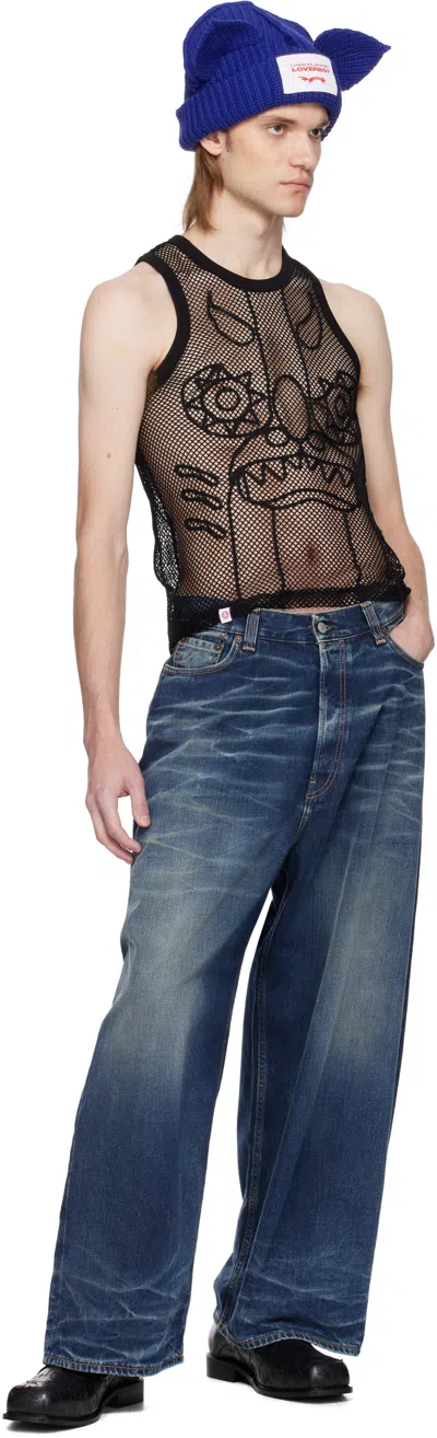 Charles Jeffrey Loverboy Black Graphic Net Tank Top In Black